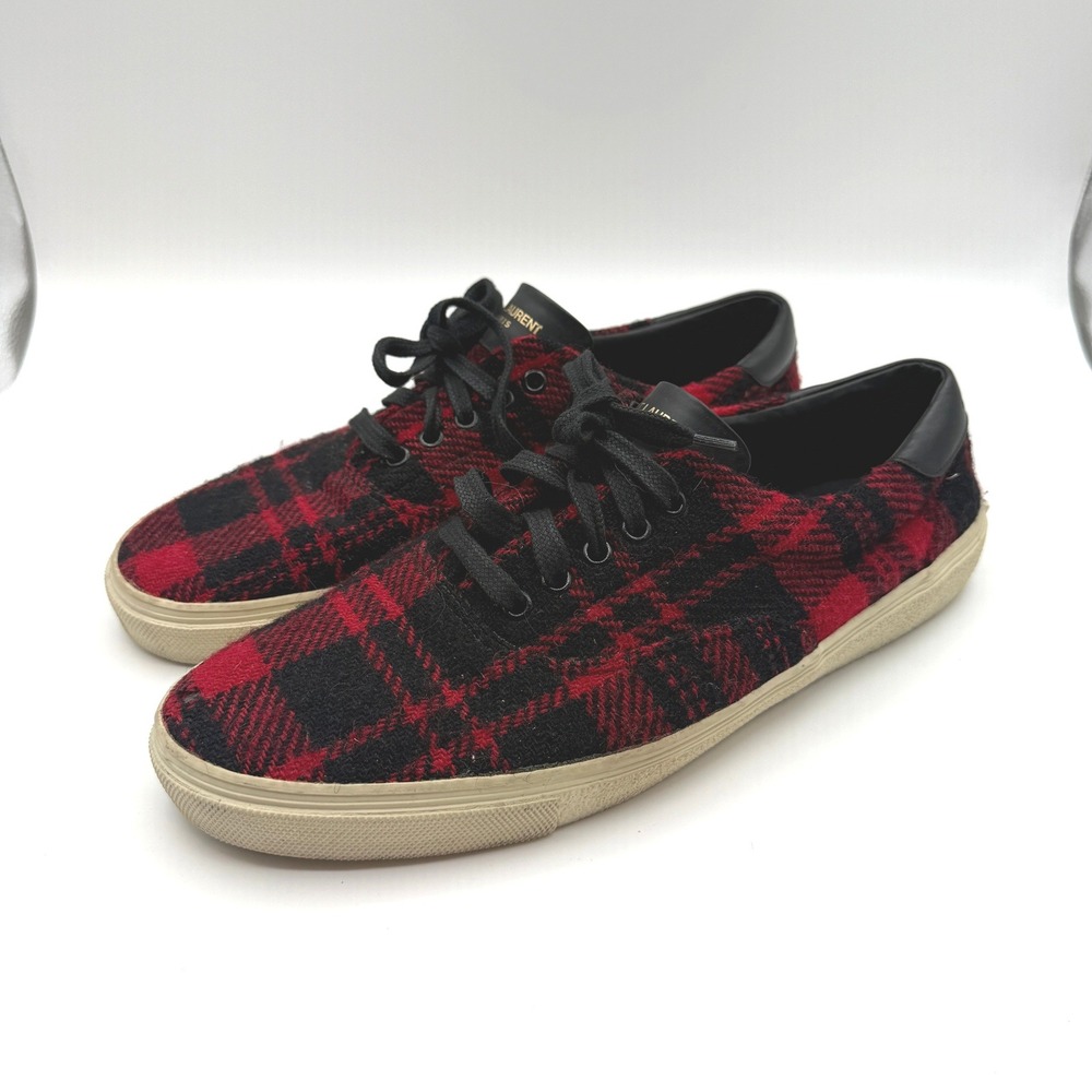 Saint Laurent Sneakers Mens 46 US 13 Red Plaid Wool Low Top SL/06 Skate Shoe Lux